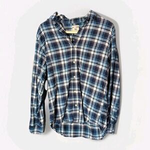 Old Navy Men's Blue White Gray Plaid Shirt Button Down Front Slim Fit Size Mediu